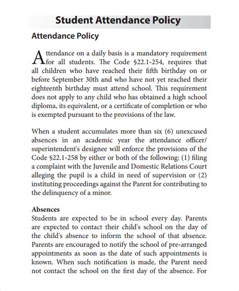 Students absent an average of 15 days per year will miss a year's worth of school before their senior year. . School district 25 attendance policy